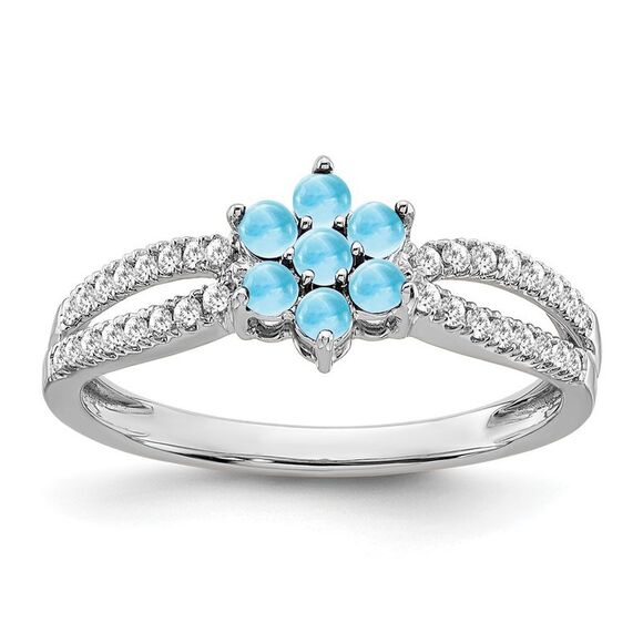 Kazi Luxury 14k White Gold Blue Topaz and Diamond Floral Ring